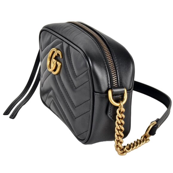 GUCCI Black Leather GG Marmont Shoulder Bag - Picture 2 of 7